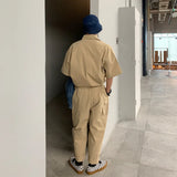 Wiaofellas  -  Spring Summer Men's Jumpsuit Solid Color Overalls Loose Cargo Pants Vintage Fashion Casual Khaki Male Clothing