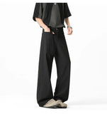 WIAOFELLAS  -  Belt Design Men's Suit Pants Solid Color Draping Ice Silk Deconstruction Straight Wide Leg Loose Male Bottom Summer