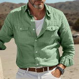 Wiaofellas  -  Vintage Solid Color Mens Cotton Linen Shirts Long Sleeve Buttoned Stand Collar Shirt For Men Spring Casual Loose Men's Tops