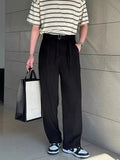 WIAOFELLAS  -  Casual ay Draped Wide Leg Men's Summer Pants Thin Straight Loose Fit Belted Suit Trousers Long Casual Youth Faion