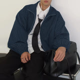 WIAOFELLAS  -  Men Jackets Striped Lapel Long Sleeve Zipper Loose Casual Male Coats Streetwear Fashion Leisure Thin Jackets Men S-5XL
