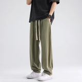 Wiaofellas  -  Men's Cotton Linen Casual Pants Summer New Sle Drapey Straight Leg Loose Trendy Thin Wide Leg Sports Long Trousers