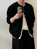 WIAOFELLAS  -  Thickened knitted cardigan fake two pieces wear simple round neck long sleeves lazy layered sweater jacket