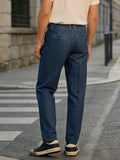 Wiaofellas  -  Spring Summer Men's Denim Look Woven Trousers, Neapolitan Double Pleat  High Waist Straight Leg Business Dress Pants