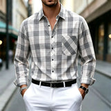 Wiaofellas  -  Men's Cotton Plaid Shirts Autumn Single Breaste Smart Casual Work Shirt Long Sleeved Tops Spring Summer Workwear Shirts Men Tops