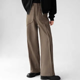 WIAOFELLAS  -  Korean Elegant Pants Fake Pocket Decoration Wide-leg Pants Autumn New American Style Design Sense Spliced Straight Suit Trousers