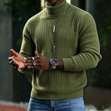 Wiaofellas  -  Vintage Turtleneck Knitting Sweater Mens Autumn Winter Ribbed Texture Knit Pullover Daily Casual Trendy Tops For Men