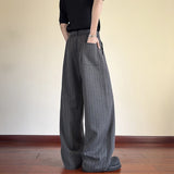 WIAOFELLAS  -  Vintage Striped Textured Lace-up Trousers Men Streetwear Fashion Loose Straight Pants Mens Spring Trendy Pleated Draped Bottoms