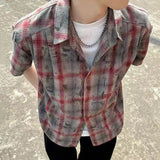 WIAOFELLAS  -  New Summer Shirts Men's Turn-down Collar Plaid Design Short Sleeved Shirt Casual Single Breasted Loose Male Tops