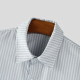Wiaofellas  -  Men Striped Shirt Lapel Long Sleeve Loose Casual Men Clothing Streetwear Korean Style Fashion Tops Male Shirts