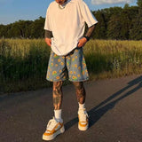 Wiaofellas  -  Denim Shorts Men's Summer High Street Capris Men Techwear Oversize Leisure Pants Unisex Streetwear Y2k Daisy Loose Jeans