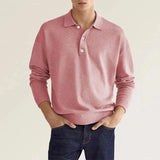Wiaofellas  -  Men Long Sleeve Polo Shirt V Neck Button Up Casual Autumn Basic Solid Color Knitwear Tops For Men