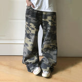 Wiaofellas  -  American Washed Niche Design Camouflage Workwear Jeans Contrast Color Wide Leg Male Trousers New Fashion