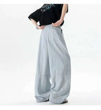 WIAOFELLAS  -  New Summer Men's Casual Pants Solid Color Drawstring Straight Trousers Elastic Waist Wide Leg Baggy Male Bottom