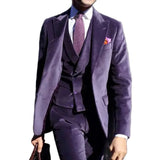 Wiaofellas  -  Peak Lapel Single Breasted Purple Velvet Suits for Men 3 Piece Fashion Casual Formal Prom Party Outfits Wedding Tuxedo Slim Fit