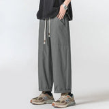 WIAOFELLAS  -  Summer Cotton Casual Pants Men Oversized Wide Leg Pants Men Japanese Streetwear Hip-hop Loose Straight Pants Men Trousers M-3XL