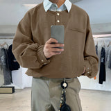 WIAOFELLAS  -  Men Shirt Striped Patchwork Lapel Long Sleeve Loose Men Clothing Streetwear Korean Style Fashion Casual Tops Male Shirts