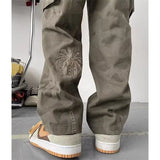 WIAOFELLAS  -  Washed Camouflage Work Pants American Retro Military Green Embroidered High Street Versatile Straight Casual Trousers