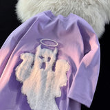 Wiaofellas  -  Retro American Towel Embroidery Heavyweight Pure Cotton Loose Fit f Sve T-irt for Men Summer Faion Casual Tee