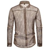 WIAOFELLAS  -  Mens Sexy See Through Blouse Shirt Men Long Sleeve Casual Button Down Shirts Nightclub Party Social Transparent Shirt Male XXL