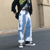 Wiaofellas  -  Trend Brand Gradient Tie Dye Jeans for Men Loose Fit Plus Size High Street Couple Wide Leg Straight Leg Camouflage Dad