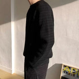 Wiaofellas  -  Streetwear Fashion Mens Knit Sweaters Spring Autumn Casual Solid Color Long Sleeve Jumper Tops For Men Stylish Textured Sweater