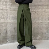 WIAOFELLAS  -  Men Pants Solid Color Button Joggers Loose Pleated Wide Leg Trousers Men Streetwear Fashion Casual Long Pants S-5XL