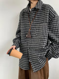 WIAOFELLAS  -  2025 Men Spring Autumn Vintage Long Sleeve Plaid Shirts Mens Oversize Loose Casual Shirt Male Fashion Lapel Pocket Blouses P547