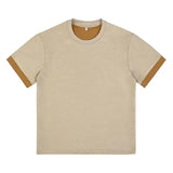 Wiaofellas  -  Men's Contrast Trim Crew Neck Short Sleeve T-Shirt Casual Loose Basic Top