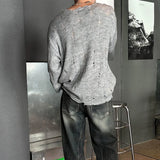 WIAOFELLAS  -  Men's Solid Color Ripped Long-Sleeved T-Shirt American Retro Fashion Trend High Street Loose Casual Breathable Niche Men's Tops