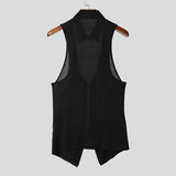 WIAOFELLAS  -  Men Tank Tops Patchwork Hollow Out Lapel Sleeveless Sexy Male Vests Summer Streetwear 2025 Fashion Casual Men Clothing