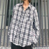 Wiaofellas  -  New Retro Unisex Casual Shirt Trendy Brand American Oversized  Plaid Shirt  Men's Lazy Style Long Sleeve Loose Fit Blouse