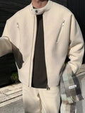 WIAOFELLAS  -  Retro white moonlight wool short jacket, American high street zipper woolen coat for men and women