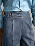 Wiaofellas  -  Men Italian Naples Style Denim Trousers SS AW Light Business Pleated High Waist Straight Premium Casual Dress Jeans