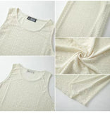 WIAOFELLAS  -  Men Tank Tops Solid Pattern Patchwork Mesh Hollow Out Solid O-Neck Sleeveless Summer Male Vests Streetwea Fashion Men Clothing