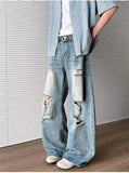 WIAOFELLAS  -  Summer Men's Denim Pants Washing Holes Design Gradient Color Worn-out Bottom Loose Male Wide Leg Jeans Fashion