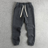 WIAOFELLAS  -  Autumn Winter New American Retro Thick Knitted Sweatpants Men's Simple Elastic Waist Drawstring Sport Casual Ankle-tied Pants