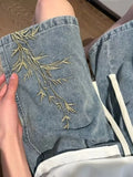 WIAOFELLAS  -  2025 New Men Summer Fashion Floral Embroidery Denim Shorts Male Loose Jeans Shorts Men High Waist Straight Short Pants P893