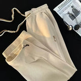 Wiaofellas  -  New Men's Waffle Drawstring Straight Sweatpants High Street Baggy Wide Leg Trousers Summer Y2K Sports Pantalones Hombre
