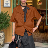 Wiaofellas  -  Men's Shirt Lapel Short Sleeve Summer Button Casual Menswear Clothing Camisa Streetwear Solid Fashion Shirts For Man