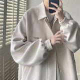 Wiaofellas  -  American Retro Lapel Suede Bomber Jackets Men's Spring Casual Loose Zipper Cargo Jacket High Street Fashion Y2K Cardigan Coats