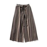 WIAOFELLAS  -  Men Striped Pants Men Wide Leg Cotton Linen Wide-Leg Pants Man Retro Chinese Style Male Casual Nepal Robe Joggers Trousers