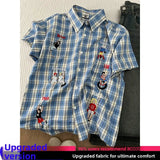 WIAOFELLAS  -  Blue Fun Embroidered ort Sve Plaid Men's irt Thin Design Sensation f Sve Cleanfit Trendy Brand Casual Summer irt