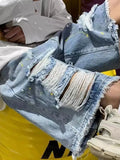 WIAOFELLAS  -  2025 Men's Summer New Fashion Thin Loose Short Pants Male Ripped Hole Denim Shorts Men High Waist Straight Jeans Shorts P897
