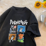 WIAOFELLAS  -  New Cute Cartoon T-shirt Rabbit Pattern Tops Unisex Round Neck Oversized T-Shirt Y2k Summer Tees Harajuku Sort Sleeve Tshirt