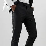 Wiaofellas  -  Black Men Pants with Side Satin Stripe One Piece Official Slim Fit Formal Male Trousers Fashion Clothes for Wedding Evening