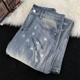 WIAOFELLAS  -  High Street Graffiti Tie-dye Jeans for Men and Women Trendy Brand Handsome Loose Straight Wide Leg Trousers Jeans