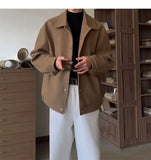 WIAOFELLAS  -  Korean Short Woolen Coat Men's Spring and Autumn Elegant Jacket 2025 New Solid Color Trendy Cool Button Lapel Coat
