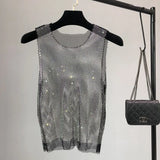 Wiaofellas  -  Mens Vest Hot Diamond Mesh Nightclub Sexy Tank Top Streetwear Fashion Youth Stage Performance Sleeveless Top Men'S Wear New