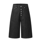 Wiaofellas  -  Men Denim Jorts Five Button Fly Wide Leg Bermuda Shorts Vintage Loose Straight Mid Length Jeans Y2K Skate Baggy Casual Bottoms
